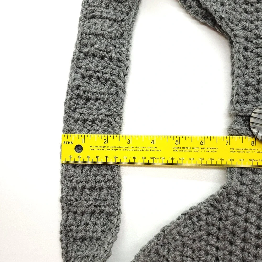 Handmade‎ Crochet Purse Gray Ivory Button Closure Hippie Boho Tote
